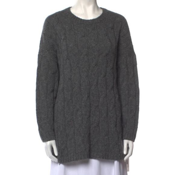Jarbo Rinnova Charcoal Gray Soft Baby Alpaca Cableknit Tunic Sweater S $548 - Picture 3 of 10